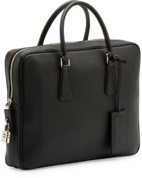 Prada Saffiano Zip Around Briefcase Black