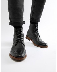 Barbour Belford Leather Brogue Lace Up Boots In Black