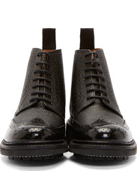Grenson Black Leather Brogue Sharp Boots