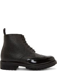 Grenson Black Leather Brogue Sharp Boots