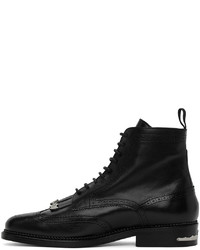 Toga Virilis Black Leather Fringed Boots