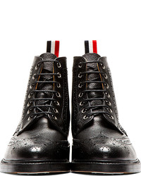 Thom Browne Black Leather Quarter Brogue Boots