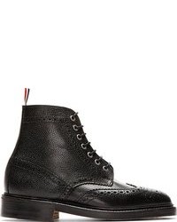 Thom Browne Black Leather Quarter Brogue Boots