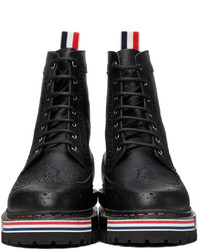 Thom Browne Black Longwing Hiking Sole Stripe Lace Up Boots