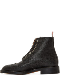 Thom Browne Black Pebbled Wingtip Boots