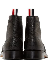 Thom Browne Black Pebbled Wingtip Boots