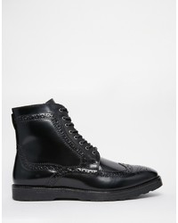 Asos Brand Brogue Boots In Black Leather