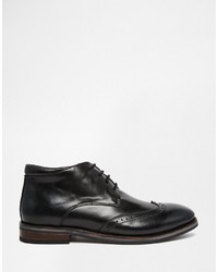 Dune Brogue Boots In Black Leather