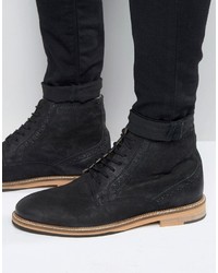 Frank Wright Brogue Boots In Black Leather