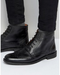 Lambretta Brogue Boots In Black Leather