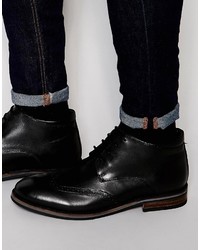 Dune Brogue Boots In Black Leather