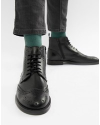 Pier One Brogue Boots In Black Leather