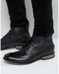 Asos Brogue Boots In Black Leather With Natural Sole