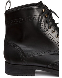 H&M Brogue Patterned Boots Black