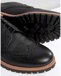 Asos Brogue Shoes In Black Leather With Heavy Cleated Sole