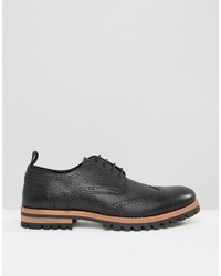 Asos Brogue Shoes In Black Leather With Heavy Cleated Sole