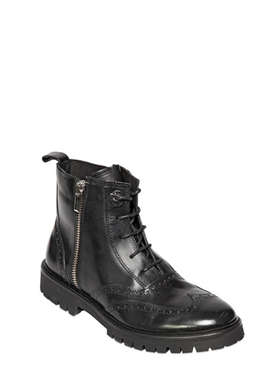 Diesel Black Gold Smooth Leather Brogue Boots, $475 | LUISAVIAROMA ...