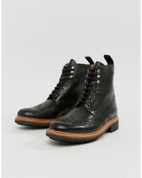 Grenson Fred Brogue Boots In Black Leather