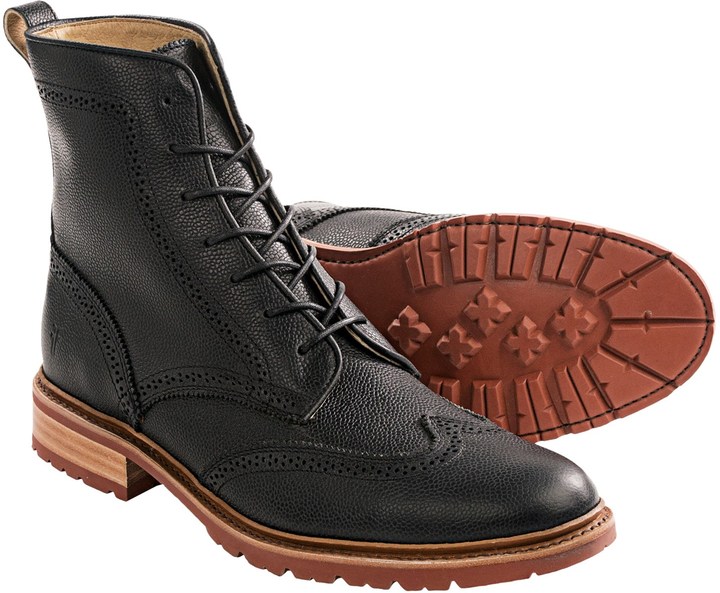 black leather wingtip boots