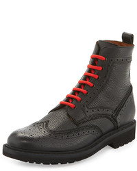 Givenchy Leather Wing Tip Combat Boot With Contrast Laces Black