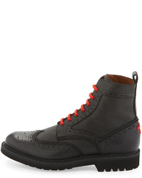 Givenchy Leather Wing Tip Combat Boot With Contrast Laces Black