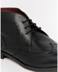 Ikon London Brogue Boots In Black Leather