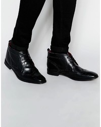 Ikon London Brogue Boots In Black Leather