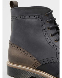 Topman Black Leather Brogue Boots