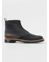 Topman Black Leather Brogue Boots