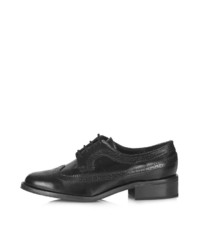 Topshop Black Box Leather Lace Up Shoes With Brogue Detailing And Block Heel 100% Leather Specialist Clean Only