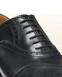 Gucci Black Brogue Leather Lace Up Shoe