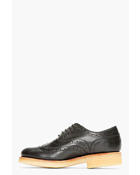 Grenson Black Leather Crepe Sole Wingtip Brogues