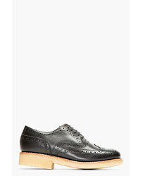 Grenson Black Leather Crepe Sole Wingtip Brogues
