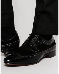 Asos Brand Brogue Shoes In Black Leather And Suede Mix