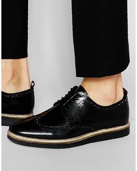 Asos Brand Brogue Shoes In Black Leather