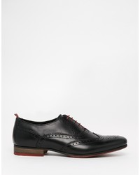 Asos Brand Brogue Shoes In Black Leather With Contrast Sole