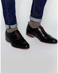 Asos Brand Brogue Shoes In Black Leather With Contrast Sole