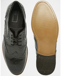Asos Brand Brogue Shoes In Black Leather With Natural Sole