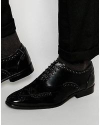 Asos Brand Oxford Brogue Shoes In Black Polish Leather
