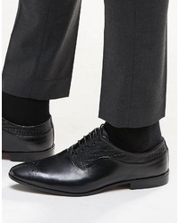 Asos Brand Oxford Shoes In Black Leather With Brogue Toe Detail