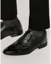Asos Brand Snakeskin Embossed Oxford Shoes In Black Leather