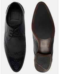 Asos Brand Wingcap Brogue Shoes In Black Leather