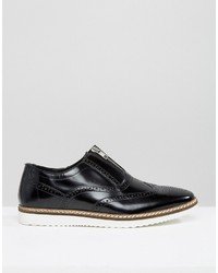 Asos Brogue Shoes In Black Leather With Center Zip