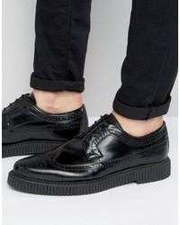 Asos Brogue Shoes In Black Leather With Creeper Sole