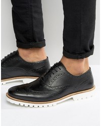 Asos Brogue Shoes In Black Leather With White Cleated Sole