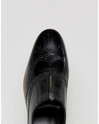 Asos Brogue Shoes In Black Leather With Zip Detail