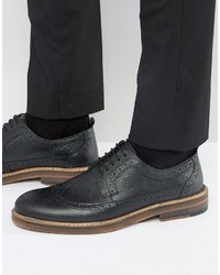 Asos Brogue Shoes In Black Scotchgrain Leather With Heavy Sole