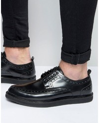 Asos Brothel Creepers In Black Leather With Brogue Detailing