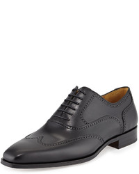 Magnanni For Neiman Marcus Wingtip Leather Lace Up Shoe Black