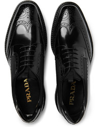 Prada Mesh Panelled Spazzolato Leather Wingtip Brogues